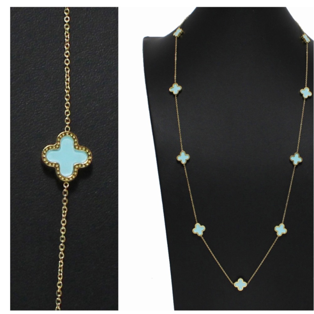 Gold/ turquoise clover charm necklace